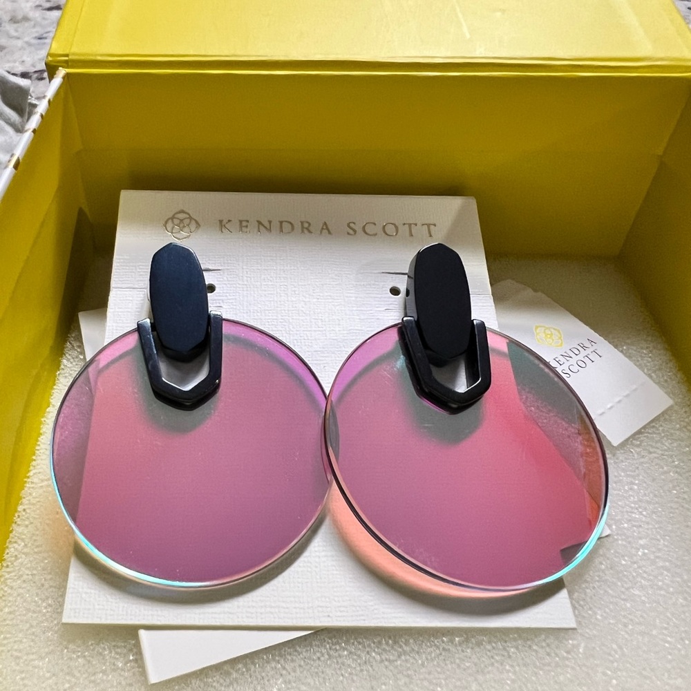 NWT Kendra Scott Didi Earrings Navy Gunmetal & Dichroic Stunning Rare & Retired! - Picture 9 of 9